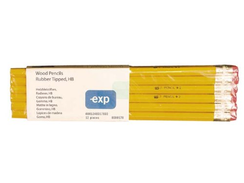EXP HB unsharpened pencils with eraser tip, PACK of 12