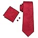 Hi-Tie Mens Silk Tie Red Floral Woven Necktie with handkerchief Cufflinks
