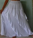 WHITE SKIRT LONG DIAGONAL RUFFLES ASYM FITS - M L XL 1X - A653S