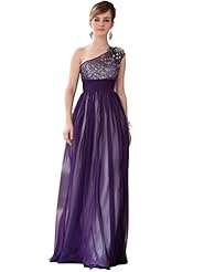 A-line One Shoulder Sleeveless Sequined Beaded  Chiffon Mother-of-the-Bride Dress  With Rhinestones