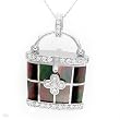 Necklace with Precious Stones - Genuine Clean round Diamonds and Mother of pearls Made of 14K White Gold 18in