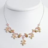Sterling Silver Cherry Quartz/Golden & Peach Cultured Pearl Necklace - 16 Inch