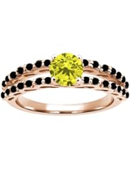 1.18 Ct Round Canary and Black Diamond 14K Rose Gold Ring