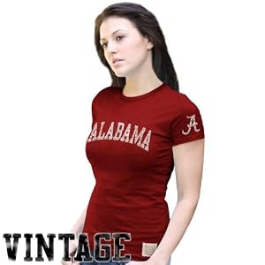 Buy Alabama Crimson Tide Ladies Crimson Distressed Crew-Neck Vintage Premium T-shirt