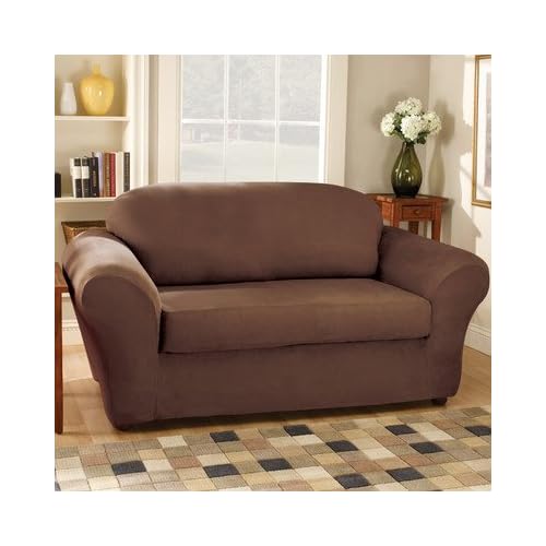 * Sure Fit Stretch Suede 2Piece Loveseat Slipcover Chocolate