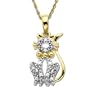 14k Yellow Gold Diamond Cat Pendant (.03 cttw, I-J Color, I2-I3 Clarity), 18"