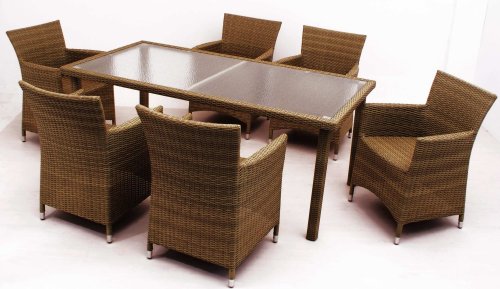 Sitzgruppe Polyrattan Gartenmoebel 1 Tisch +6 Stuehle CLUB Gastro - WareWerte