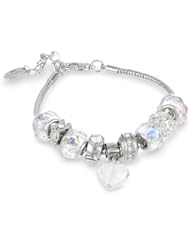 Charmed Feelings Murano Style Glass Beads and Heart Charm Bracelet, 7.5+1" Extender