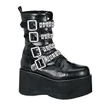 IMPACT-224, 3 3 4 Black 4 Strap Platform Calf Boot with Pyramid Metal Studs by Demonia by Shoes EHH