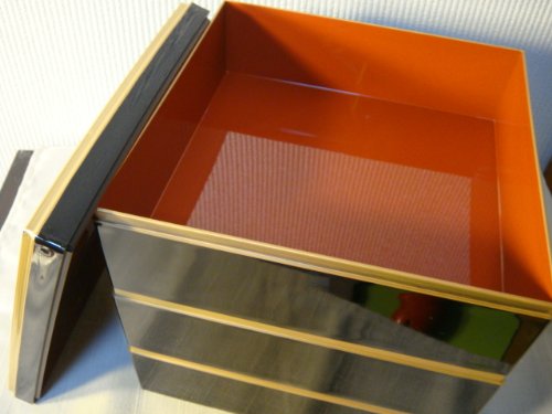 【越前漆器】6.5寸 三段校仓重 黑内朱涂金线 