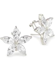 CZ by Kenneth Jay Lane "Elegant Cubic Zirconia" Rhodium-Plated Flower Earrings