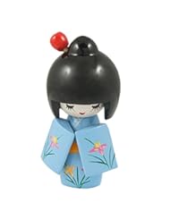 Home: Carved Flower Kimono Japanese Kokeshi Doll Baby Blue - uxcell
