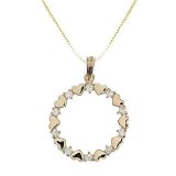 18kt Gold over Sterling Silver Circle with Hearts and CZ Pendant on 18in Box Chain Necklace