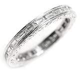 Baguette Shape Diamond Channel Set Full Circle Filigree Hand Engraved Platinum Wedding Band or Stacking Ring, Ring Size 4.25 (T.w 1.25)