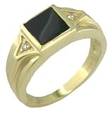 14K Gold Gents Black Onyx and Diamond Ring.