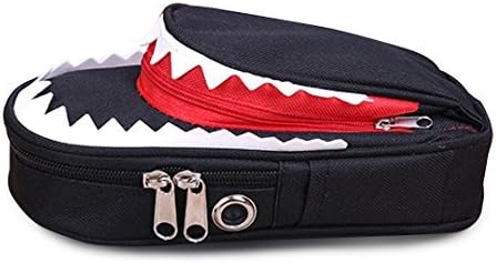 Aisa Creative Shark Pattern Durable Pencil Bag Double Layers Pencil Case with Code Lock Large Capacity Storage Bag for School & Office (Color Black) Good Organizer for Your Pens or Other Small Things