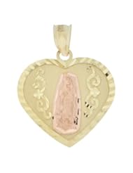 14k Yellow and Rose Gold, Virgin Mother Mary Guadalupe Pendant Charm Heart 20mm Wide