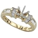 14K Yellow Gold Channel Set Tapered Baguette Cut Diamond Semi Mount Engagemnet Ring