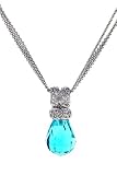 18K white gold triple-necklace with diamond pendant and blue topaz briolette