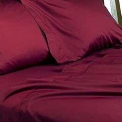 JASMINE Bed Sheet Set 100% Egyptian Cotton Solid Sateen 400 Thread Count.(Burgundy) Full