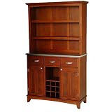 Wine Rack Buffet with Open Hutch - Cherry/ Stainless Steel