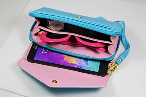 Wristlet Synthetic Leather Multi-functional Envelope Wallet Pouch Purse Phone Case Cover fits iphone 6 PLUS Samsung Galaxy 5S NOTE 4 and smaller phones (FITS ALMOST ALL PHONES) - BLUE