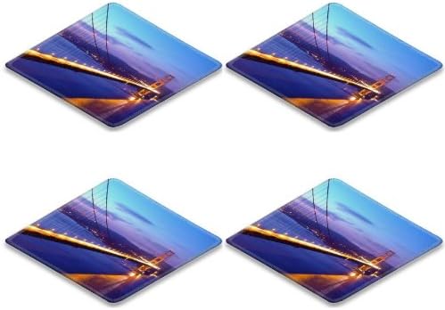 Golden Gate Bridge San Francisco Square Coaster (4 Piece) Set Fabric Rubber 5 Inch Size Luxlady Coaster Cup Mug Can Water Bottle Drink Coasters Stain Resistance Collector Kit Kitchen Table Top Desk