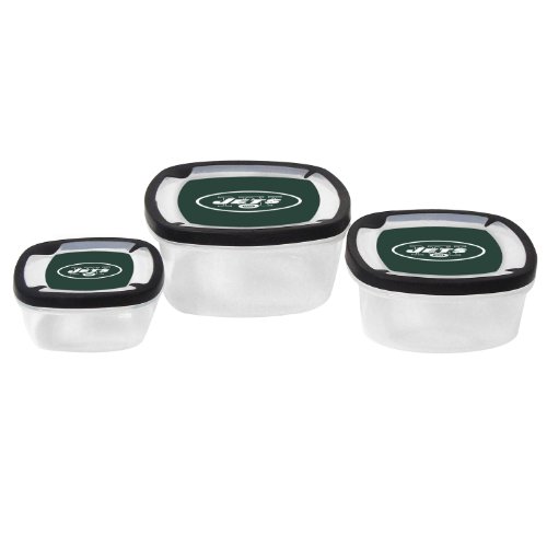 NFL New York Jets Nesting Square Containers, 7.2-Cup; 3.5-Cup; 2.1-Cup,  Clear, Piece of 3