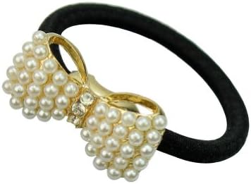 AllBueaty Newest Chic Black Hair Rope Faux Pearls Bow Rubber Women Ponytail Accessories