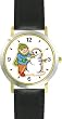 Boy and Snowman or Snow Man Christmas Theme - WATCHBUDDY&reg; DELUXE TWO-TONE THEME WATCH - Arabic Numbers - Black Leather Strap-Size-Large ( Men's Size or Jumbo Women's Size )