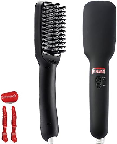Hair Straightener,Emontek Hair Brush Digital Electric Comb,Straight Hair Styling,Anti Scald Anti Static Ceramic Heating Detangling Hair Comb-US Plug (Black)