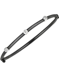 Silver Ruthenium Plated Polish 7.25" 3.10mm Round Tube Bangle With .03 Carat Diamond And Fancy Side Clasp