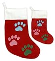 Pet Themed Holiday Stockings - Red with Paw Prints/Large