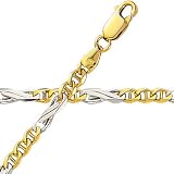 14k Two-Tone Fancy Mariner Link Chain Necklace 3.1mm, 0.54 gr/inch (7, 10, 18, 20, 22, 24)