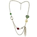 Green Heart and Silvertone Tassel Necklace