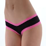 Low Rise Hipster Pantie Black with Pink Lace Trim M L or XL