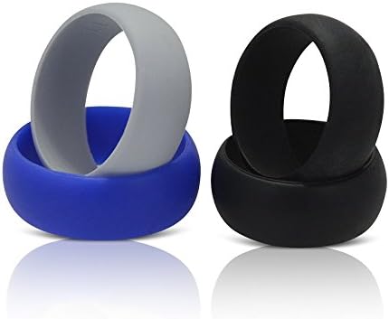 Men's Silicone Wedding Ring and Fitness Band (4 Pack) with 2 Sizes for the Perfect Fit (Size 8 &amp; 9)