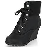 Damen Wedge Schnürstiefeletten mit gestricktem Kragen MQ1166 Black Gr. 39