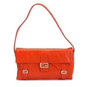 Fendi Orange Baguette Leather Shoulder Handbag