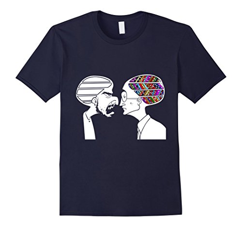 Men's Two Elderly Men Argue Blank Brain Bookshelf Knowledge Tshirt Medium Navy