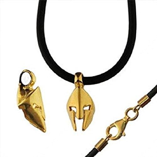 24k Gold Plated Sterling Silver Necklace w/Rubber Cord - Ancient Greek Warrior Helmet (15mm)