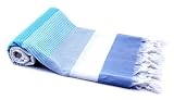 Striped Turkish Bath Towel Pestemal - Blue Stripes on White Turkish Hammam Pestemal