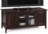 Mission Style 4 door Tv Stand, 2 GLASS DOORS, CHESTNUT