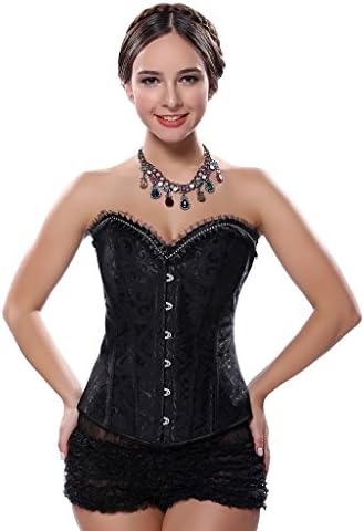 Monssaree Womens Victorian Black Brocade Underbust Boned Corset
