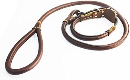 Mesinton 4foot Long Round Leather Dog Leash Collar with Padded Handle,Canine (K9) Training Lead,Walking and Running Medium and Large Dog Breeds