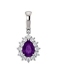 Platinum 7.00x5.00mm Pear Cut Amethyst and Diamond Pendant -- LIFETIME WARRANTY