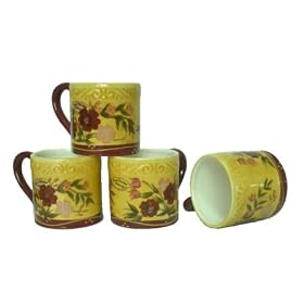 4PC COFFEE MUGS, LARGE MUGS TUSCANY GARDEN DECOR by ACK