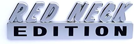 Package of 2 Red Neck Edition Chrome Car Emblems by AutoVisionz Made in USA