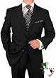 Gino Valentino Made in Italy Mens Suit 3 Button 2pc Canvas Front Jacket Flat Front Pants Business Suit Australian Merino Wool / Silk 150s Black Stripe