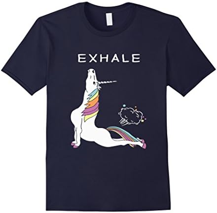 Men's Exhale Yoga T-shirt Unicorn With Rainbow Large Navy